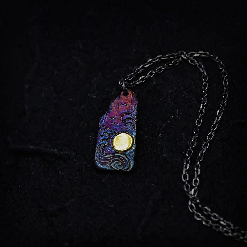 Wear FengShui 999 Sterling Silver 24k Gold Waves Sun Balance Necklace Pendant
