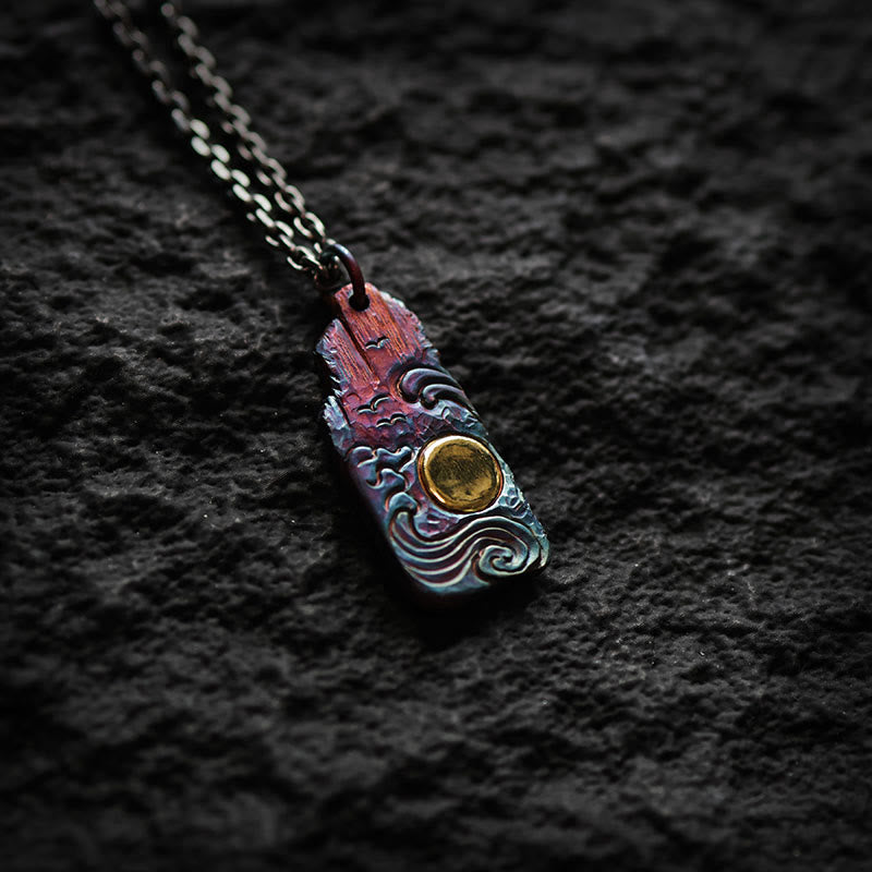 Wear FengShui 999 Sterling Silver 24k Gold Waves Sun Balance Necklace Pendant