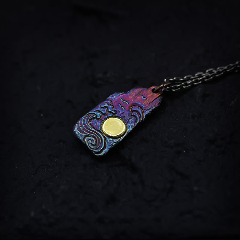 Wear FengShui 999 Sterling Silver 24k Gold Waves Sun Balance Necklace Pendant