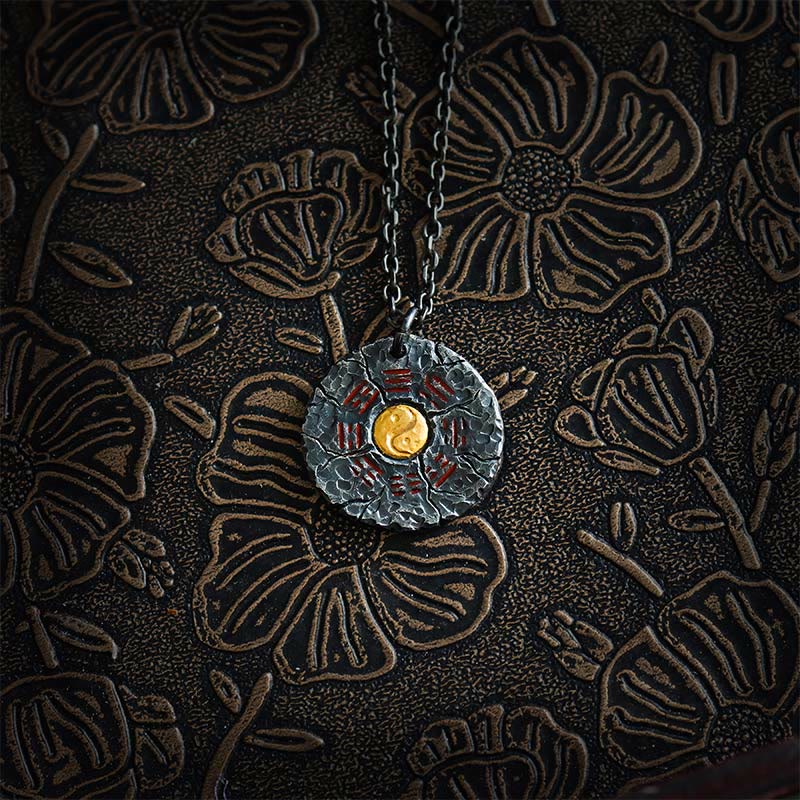 Wear FengShui 999 Sterling Silver 24k Gold Bagua Tai Chi Yin Yang Design Mountain Ghosts Spend Money Harmony Necklace Pendant