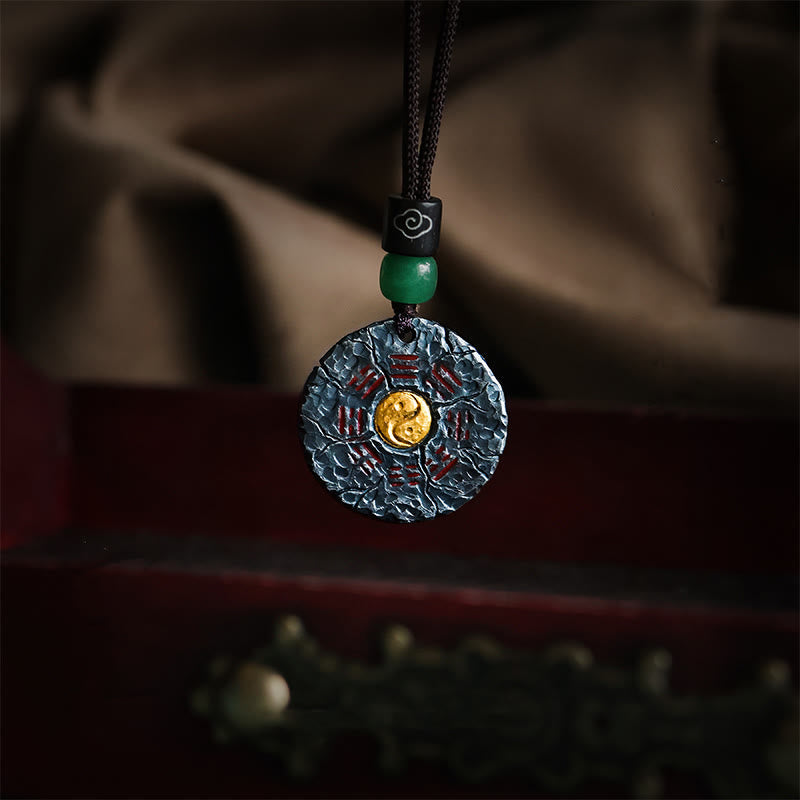 Wear FengShui 999 Sterling Silver 24k Gold Bagua Tai Chi Yin Yang Design Mountain Ghosts Spend Money Harmony Necklace Pendant