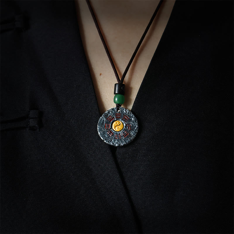 Wear FengShui 999 Sterling Silver 24k Gold Bagua Tai Chi Yin Yang Design Mountain Ghosts Spend Money Harmony Necklace Pendant