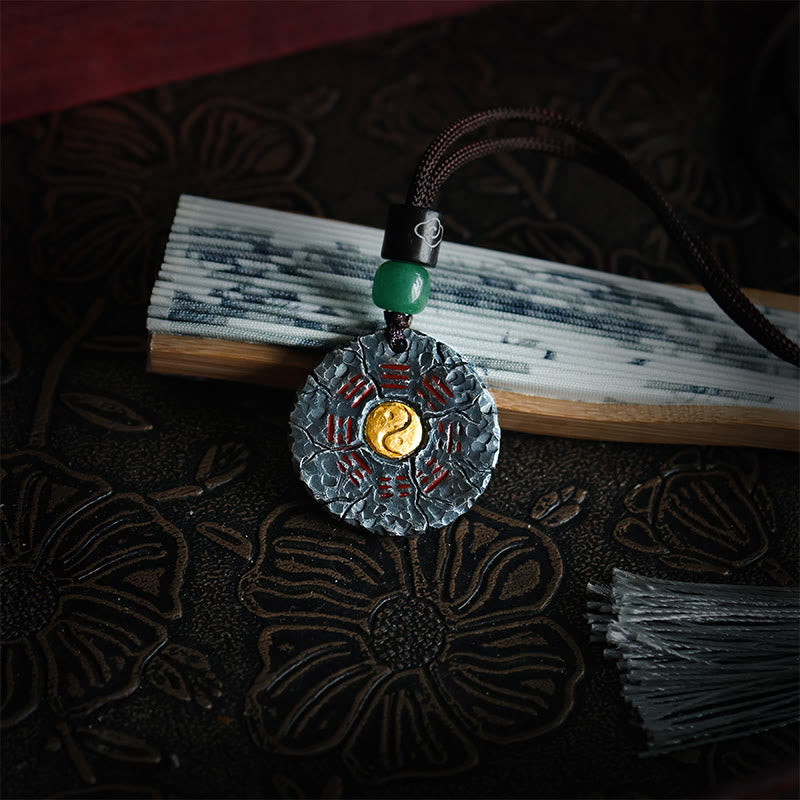 Wear FengShui 999 Sterling Silver 24k Gold Bagua Tai Chi Yin Yang Design Mountain Ghosts Spend Money Harmony Necklace Pendant