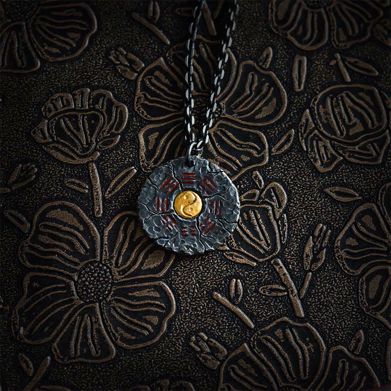 Wear FengShui 999 Sterling Silver 24k Gold Bagua Tai Chi Yin Yang Design Mountain Ghosts Spend Money Harmony Necklace Pendant