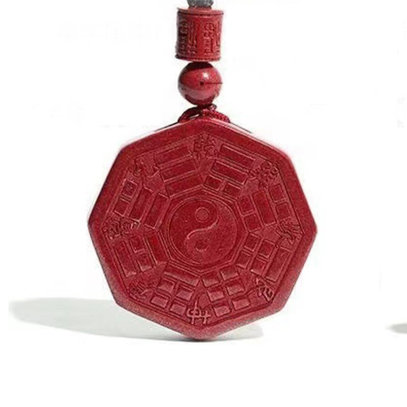 Wear FengShui Natural Cinnabar Bagua Taishang Laojun Fu Character Calm Necklace Pendant