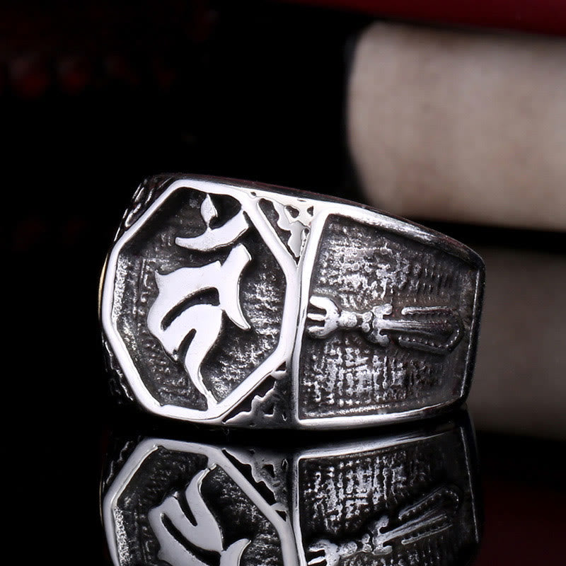 Wear FengShui Tibetan Titanium Steel Greeting Hand Sword Sign Sanskrit Balance Ring