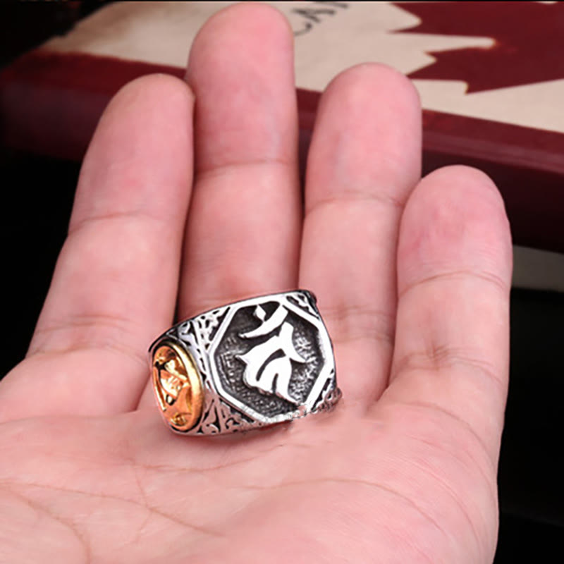 Wear FengShui Tibetan Titanium Steel Greeting Hand Sword Sign Sanskrit Balance Ring