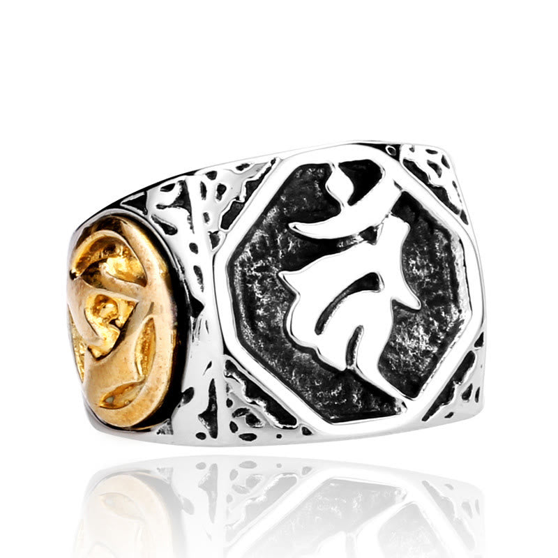 Wear FengShui Tibetan Titanium Steel Greeting Hand Sword Sign Sanskrit Balance Ring