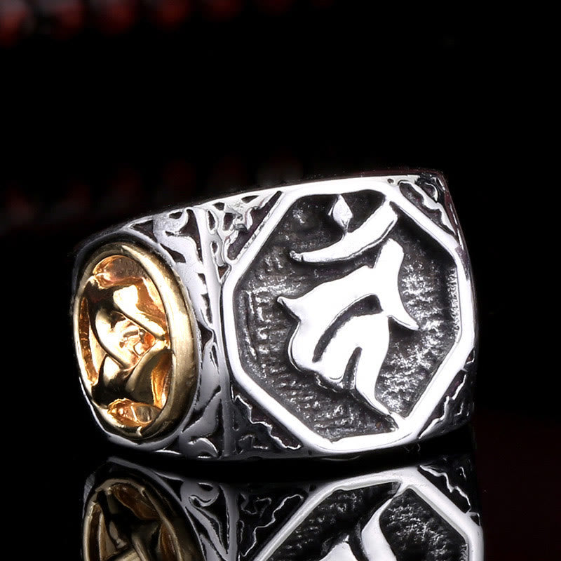 Wear FengShui Tibetan Titanium Steel Greeting Hand Sword Sign Sanskrit Balance Ring