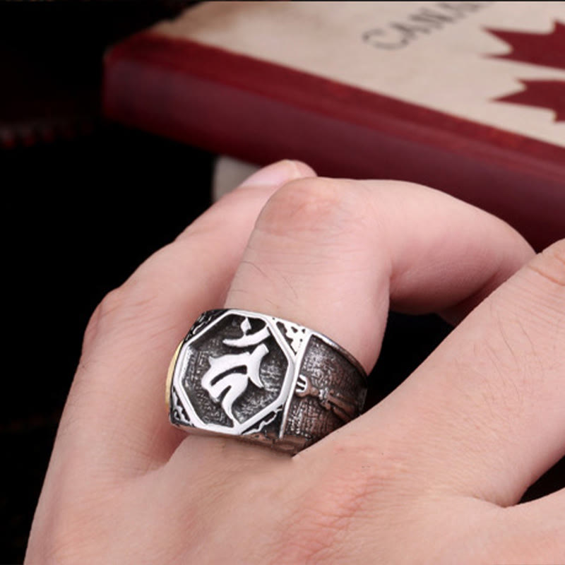 Wear FengShui Tibetan Titanium Steel Greeting Hand Sword Sign Sanskrit Balance Ring