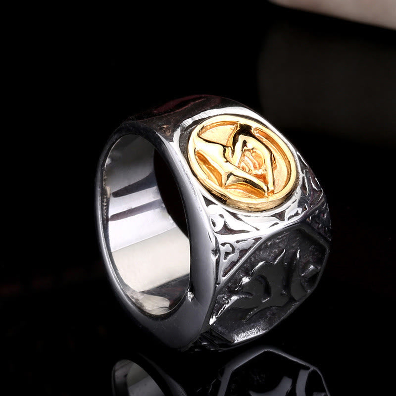 Wear FengShui Tibetan Titanium Steel Greeting Hand Sword Sign Sanskrit Balance Ring