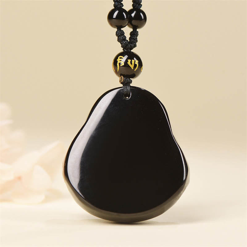 Wear FengShui Natural Black Obsidian Ice Obsidian Laughing Buddha Purification Necklace Pendant