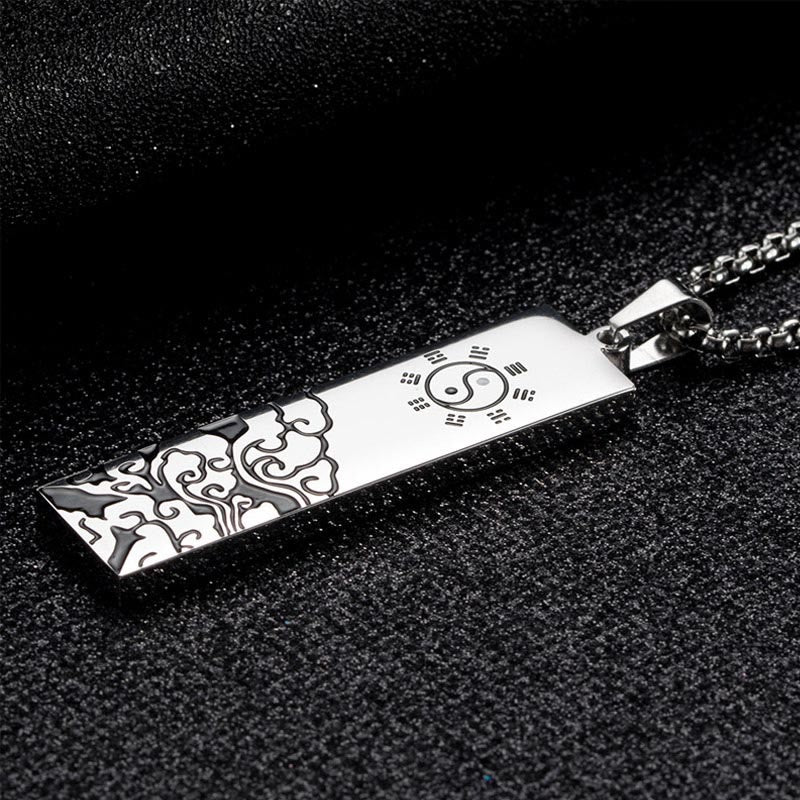Wear FengShui The Nine-word Mantra Titanium Steel Bagua Yin Yang Balance Necklace Pendant