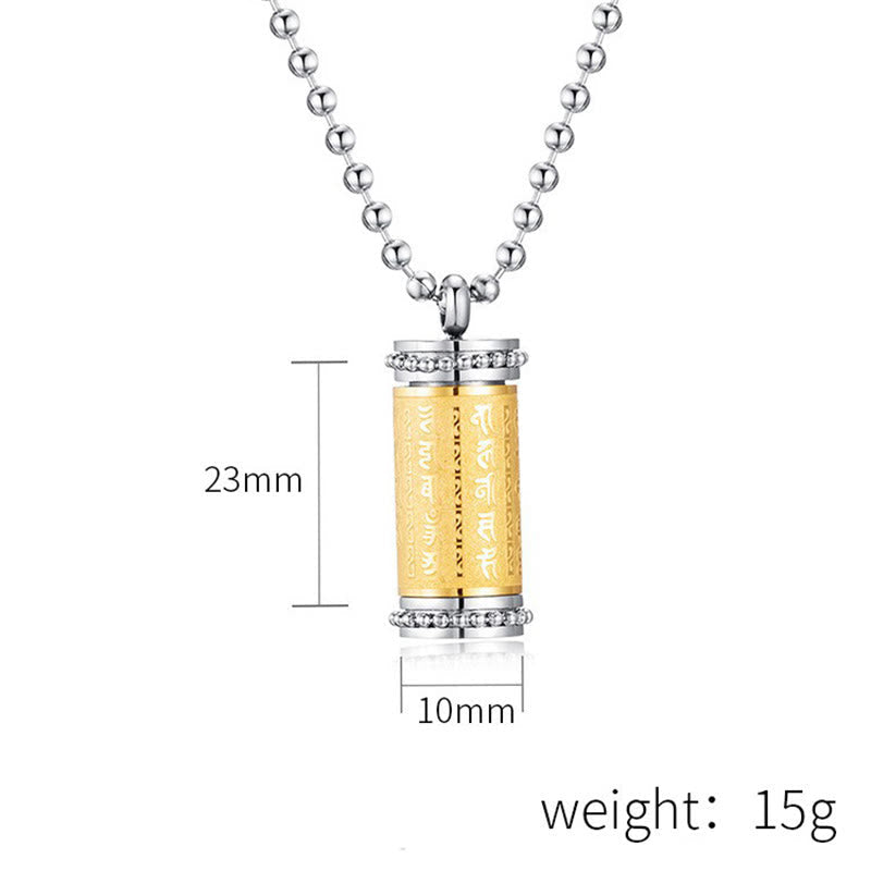 Wear FengShui Titanium Steel Prayer Wheel Scriptures Necklace Balance Pendant