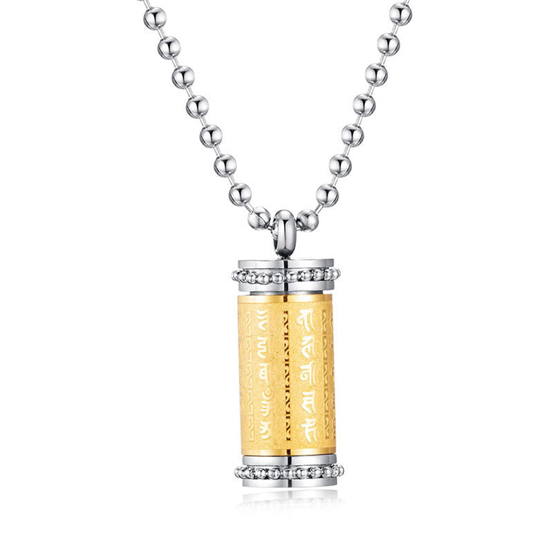 Wear FengShui Titanium Steel Prayer Wheel Scriptures Necklace Balance Pendant