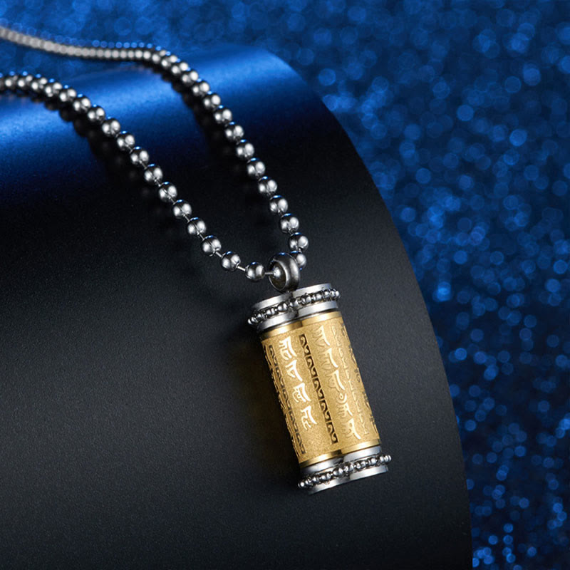 Wear FengShui Titanium Steel Prayer Wheel Scriptures Necklace Balance Pendant