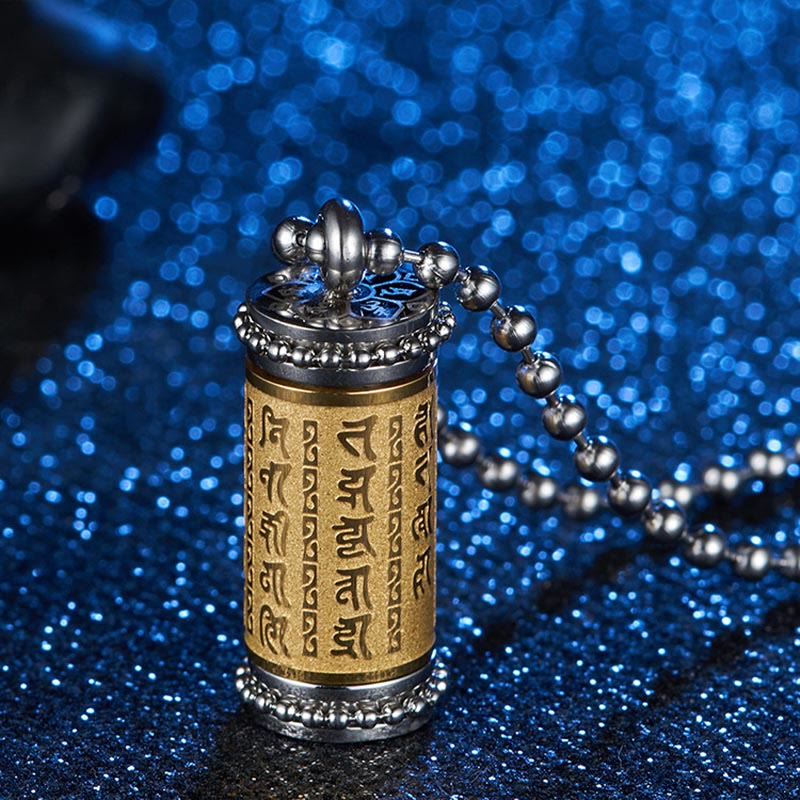 Wear FengShui Titanium Steel Prayer Wheel Scriptures Necklace Balance Pendant