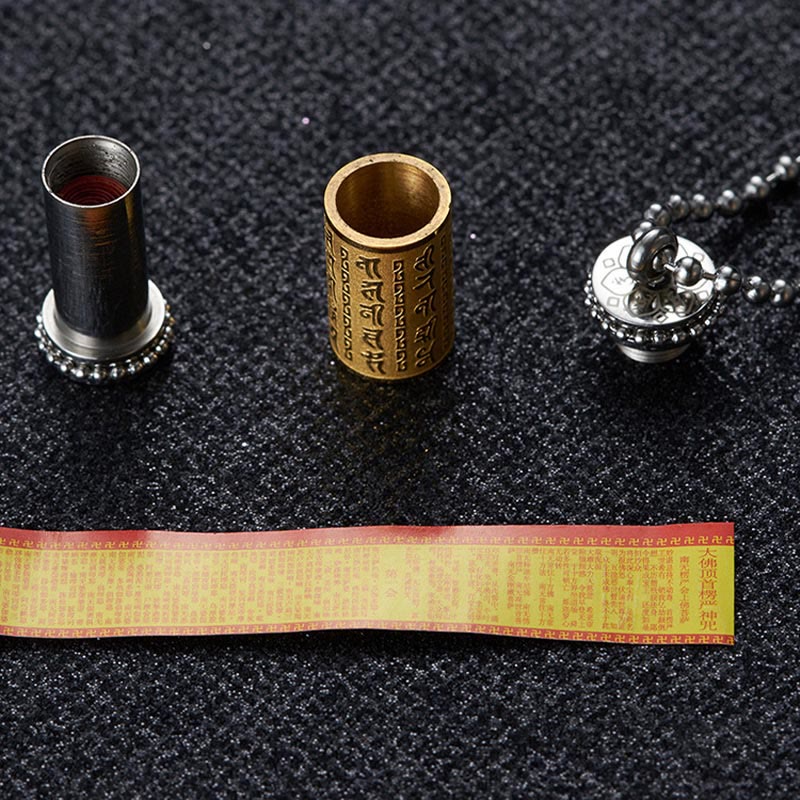 Wear FengShui Titanium Steel Prayer Wheel Scriptures Necklace Balance Pendant