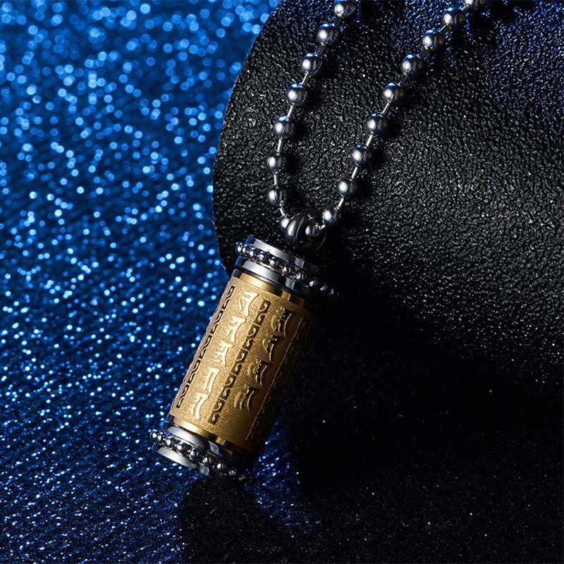 Wear FengShui Titanium Steel Prayer Wheel Scriptures Necklace Balance Pendant