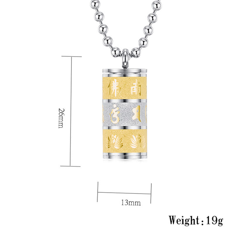 Wear FengShui Tibetan Om Mani Padme Hum Lotus Pattern Prayer Wheel Titanium Steel Peace Necklace Pendant