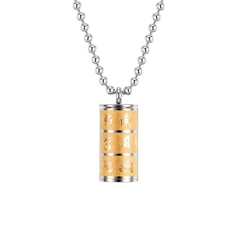 Wear FengShui Tibetan Om Mani Padme Hum Lotus Pattern Prayer Wheel Titanium Steel Peace Necklace Pendant