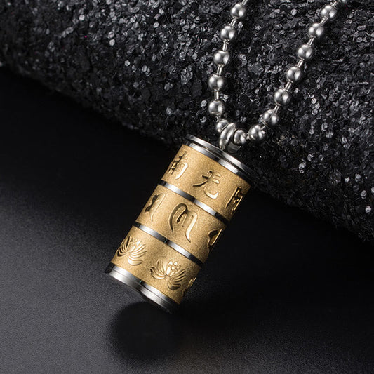 Wear FengShui Tibetan Om Mani Padme Hum Lotus Pattern Prayer Wheel Titanium Steel Peace Necklace Pendant