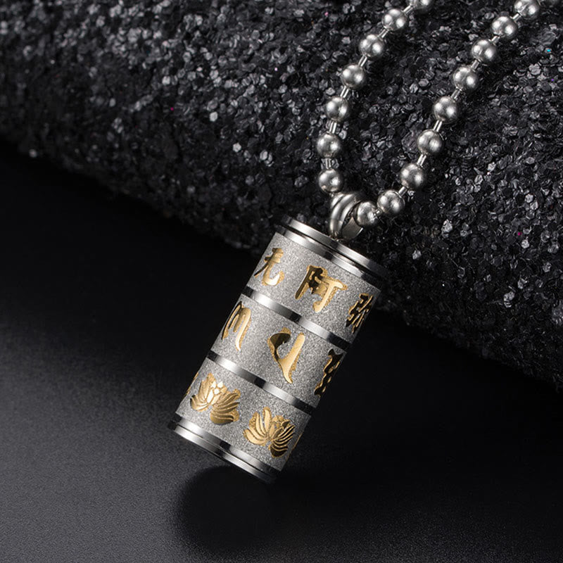 Wear FengShui Tibetan Om Mani Padme Hum Lotus Pattern Prayer Wheel Titanium Steel Peace Necklace Pendant