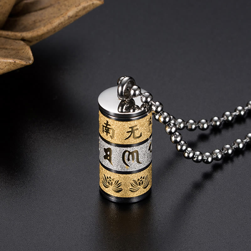 Wear FengShui Tibetan Om Mani Padme Hum Lotus Pattern Prayer Wheel Titanium Steel Peace Necklace Pendant