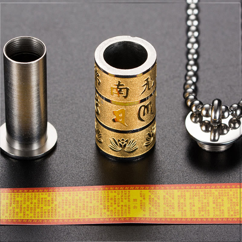 Wear FengShui Tibetan Om Mani Padme Hum Lotus Pattern Prayer Wheel Titanium Steel Peace Necklace Pendant