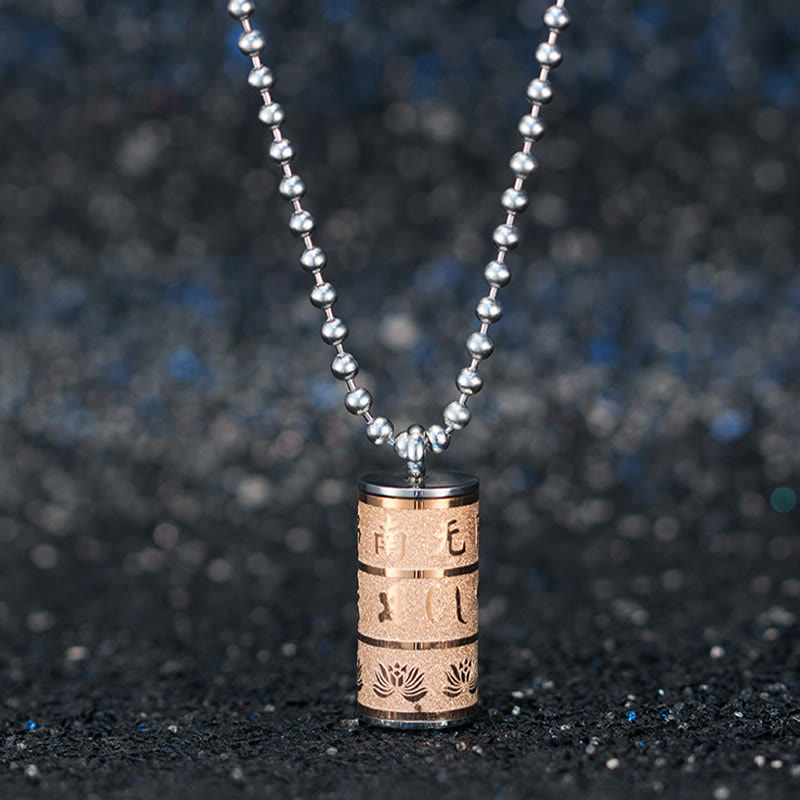 Wear FengShui Tibetan Om Mani Padme Hum Lotus Pattern Prayer Wheel Titanium Steel Peace Necklace Pendant