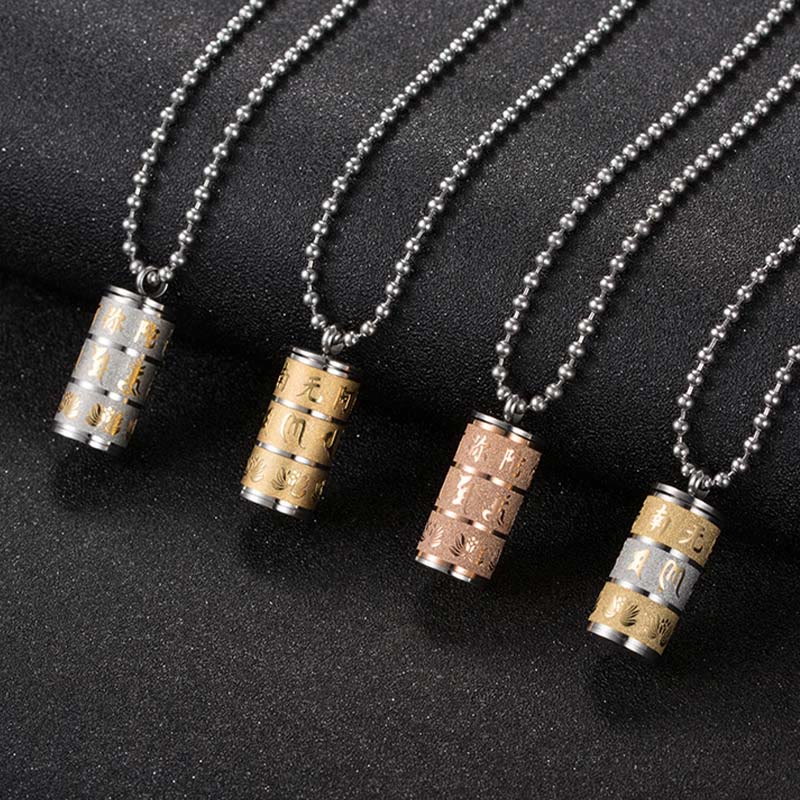 Wear FengShui Tibetan Om Mani Padme Hum Lotus Pattern Prayer Wheel Titanium Steel Peace Necklace Pendant