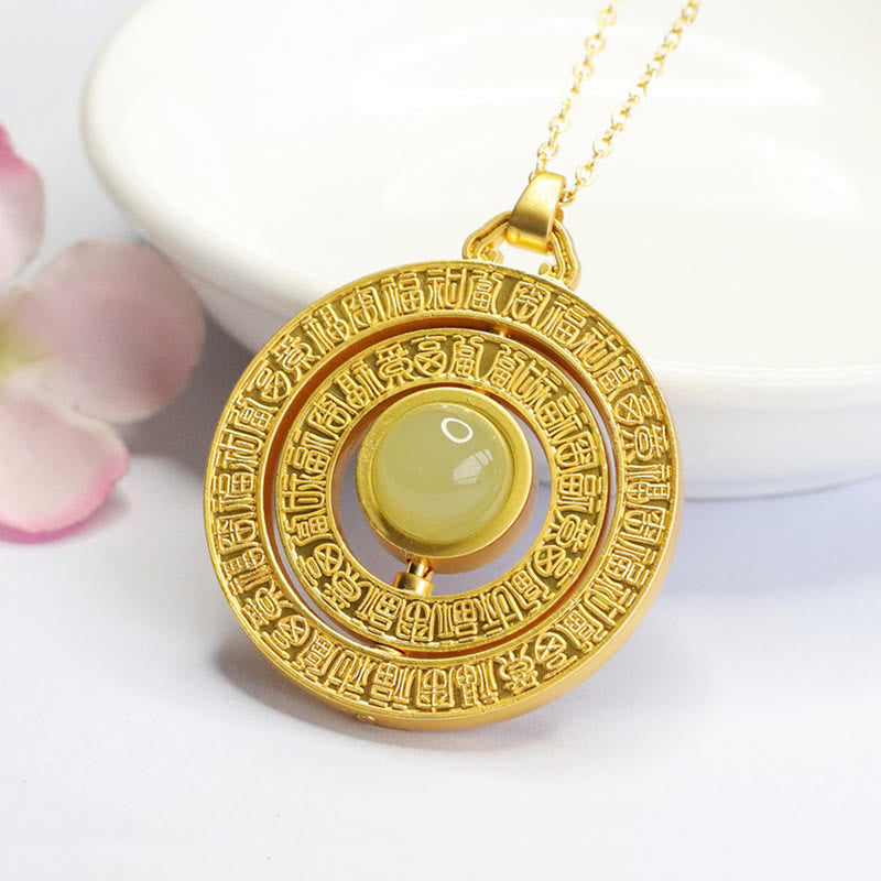 Wear FengShui Hetian Jade Hundred Blessings Fu Character Luck Rotatable Necklace Pendant