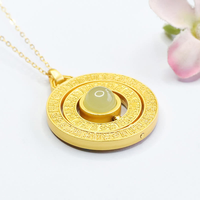 Wear FengShui Hetian Jade Hundred Blessings Fu Character Luck Rotatable Necklace Pendant