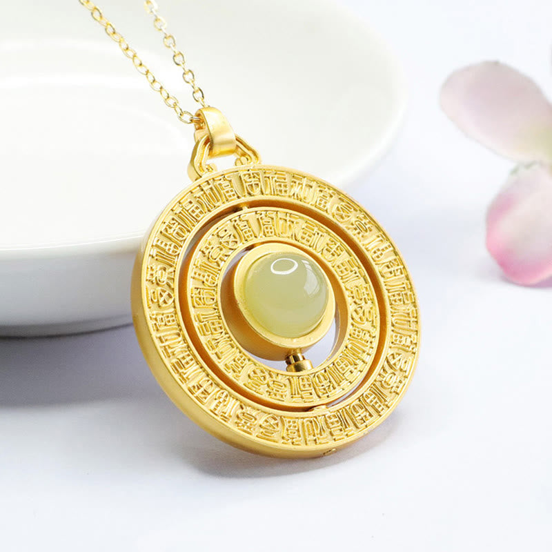 Wear FengShui Hetian Jade Hundred Blessings Fu Character Luck Rotatable Necklace Pendant