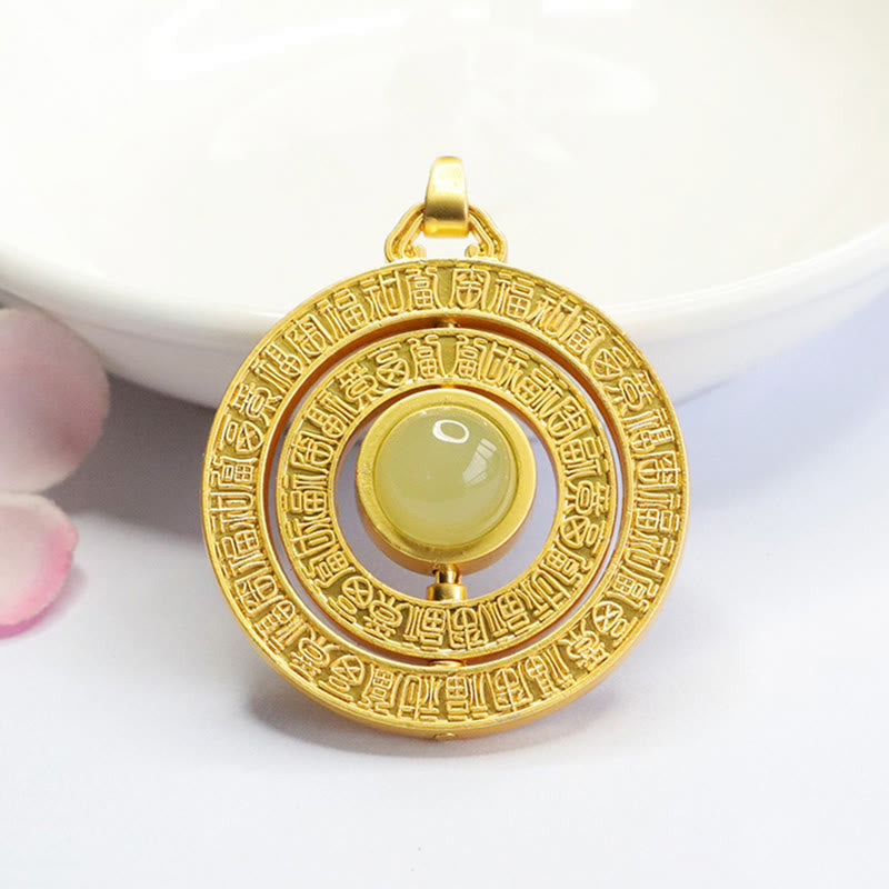 Wear FengShui Hetian Jade Hundred Blessings Fu Character Luck Rotatable Necklace Pendant