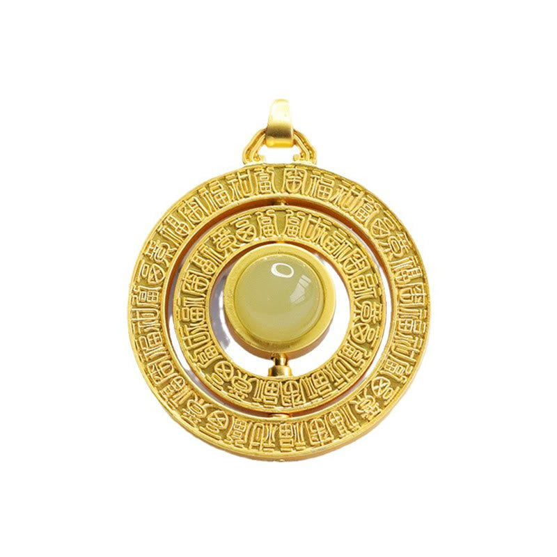 Wear FengShui Hetian Jade Hundred Blessings Fu Character Luck Rotatable Necklace Pendant