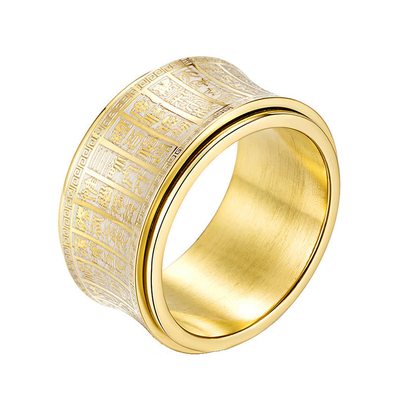 Wear FengShui Tibetan Seal Script Golden Light Mantra Titanium Steel Spinner Balance Ring