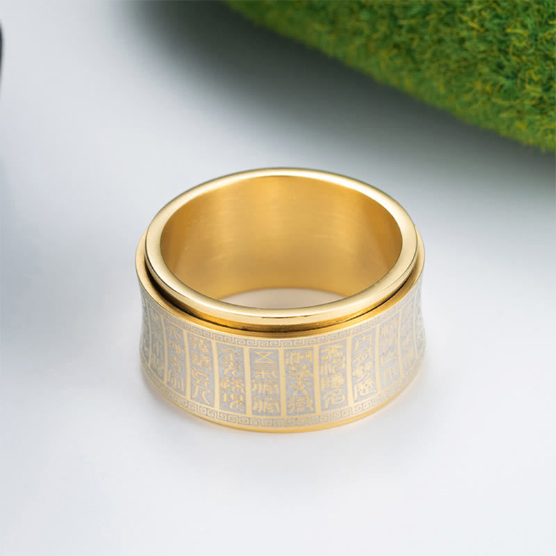 Wear FengShui Tibetan Seal Script Golden Light Mantra Titanium Steel Spinner Balance Ring