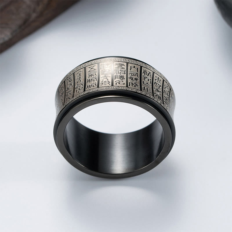 Wear FengShui Tibetan Seal Script Golden Light Mantra Titanium Steel Spinner Balance Ring