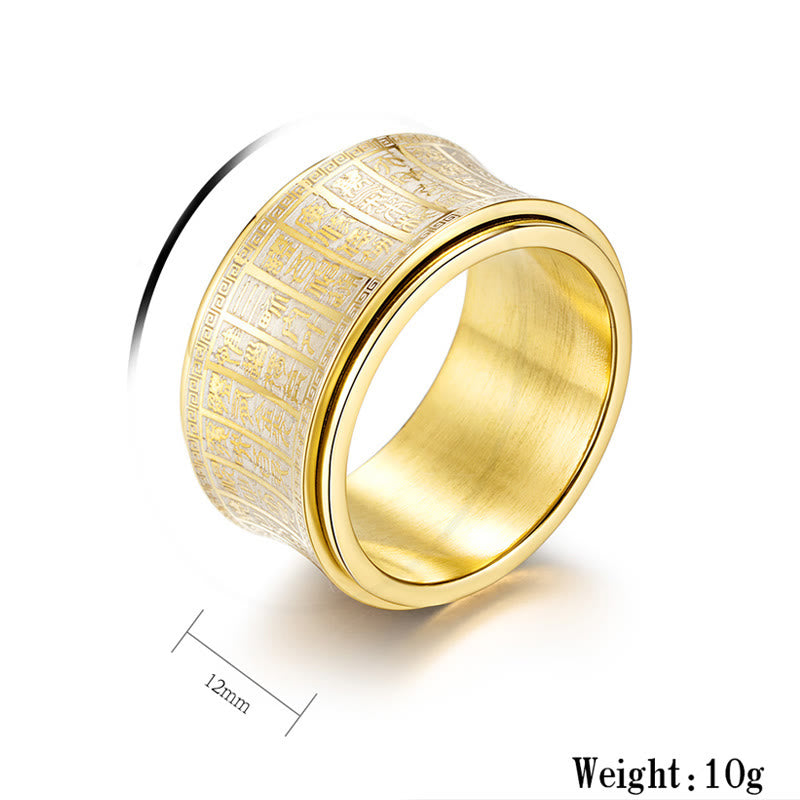 Wear FengShui Tibetan Seal Script Golden Light Mantra Titanium Steel Spinner Balance Ring