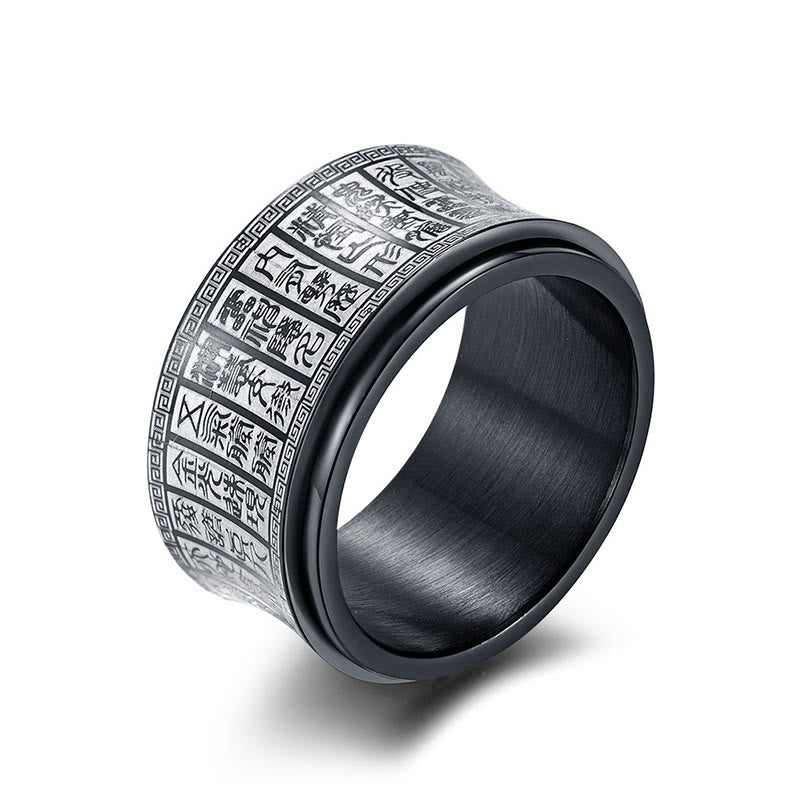 Wear FengShui Tibetan Seal Script Golden Light Mantra Titanium Steel Spinner Balance Ring