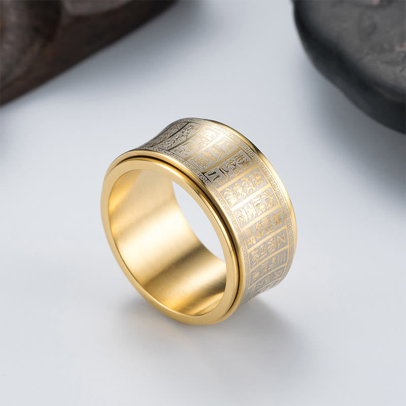 Wear FengShui Tibetan Seal Script Golden Light Mantra Titanium Steel Spinner Balance Ring