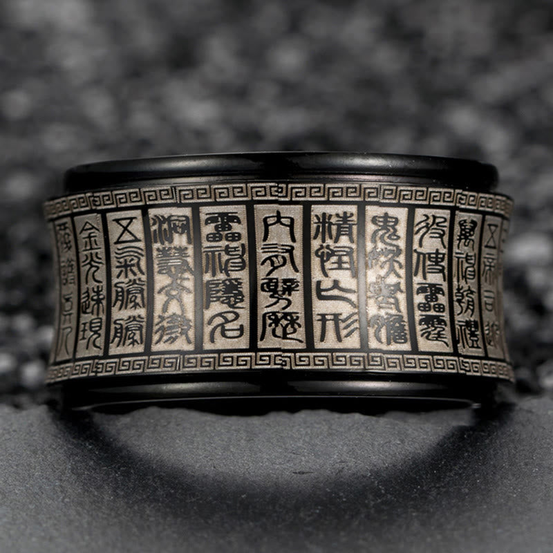 Wear FengShui Tibetan Seal Script Golden Light Mantra Titanium Steel Spinner Balance Ring