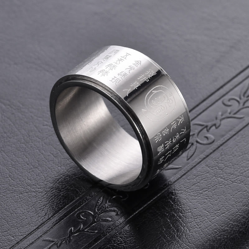 Wear FengShui Tibetan Golden Light Mantra Titanium Steel Smooth Surface Spinner Balance Ring