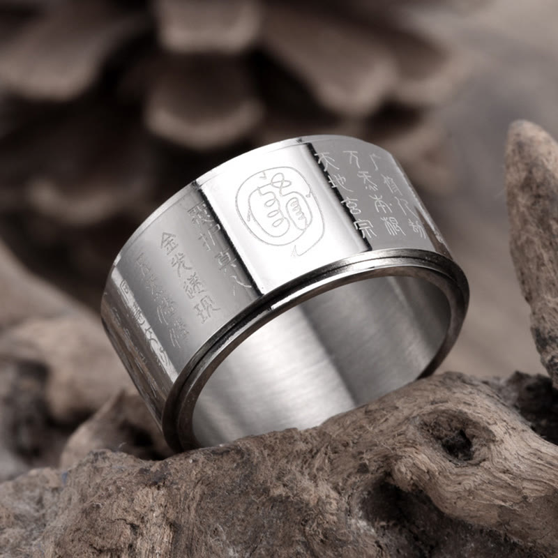 Wear FengShui Tibetan Golden Light Mantra Titanium Steel Smooth Surface Spinner Balance Ring