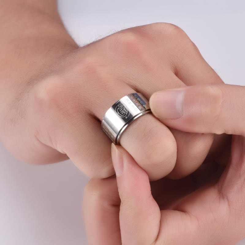 Wear FengShui Tibetan Golden Light Mantra Titanium Steel Smooth Surface Spinner Balance Ring