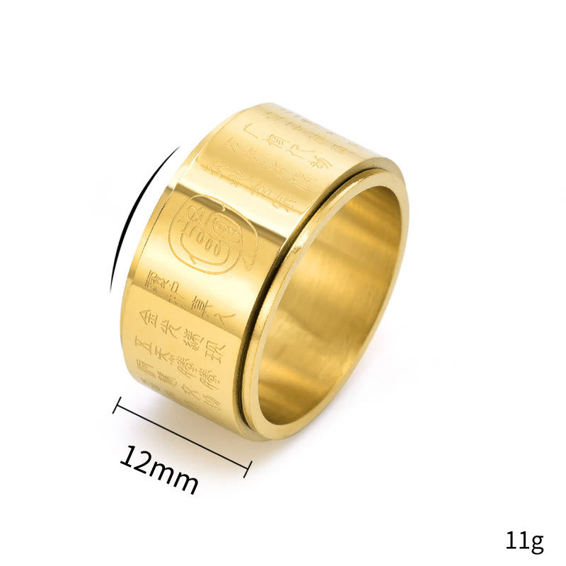 Wear FengShui Tibetan Golden Light Mantra Titanium Steel Smooth Surface Spinner Balance Ring