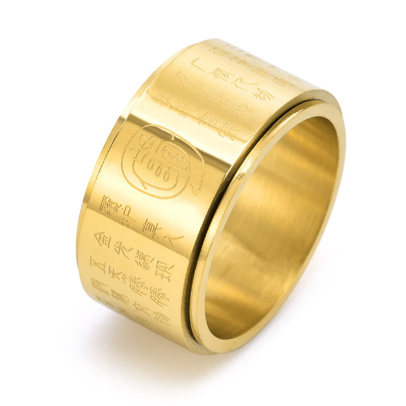 Wear FengShui Tibetan Golden Light Mantra Titanium Steel Smooth Surface Spinner Balance Ring