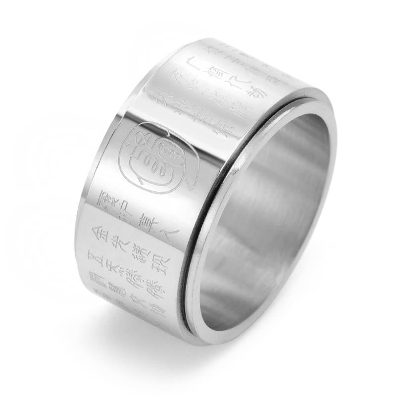 Wear FengShui Tibetan Golden Light Mantra Titanium Steel Smooth Surface Spinner Balance Ring