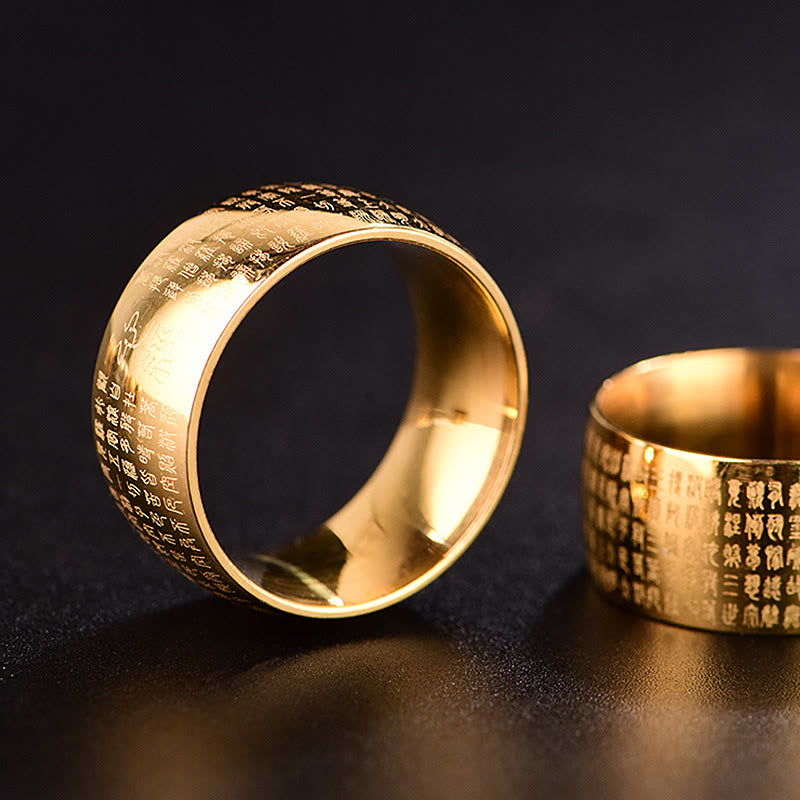 Wear FengShui Tibetan Seal Heart Sutra Titanium Steel Balance Ring